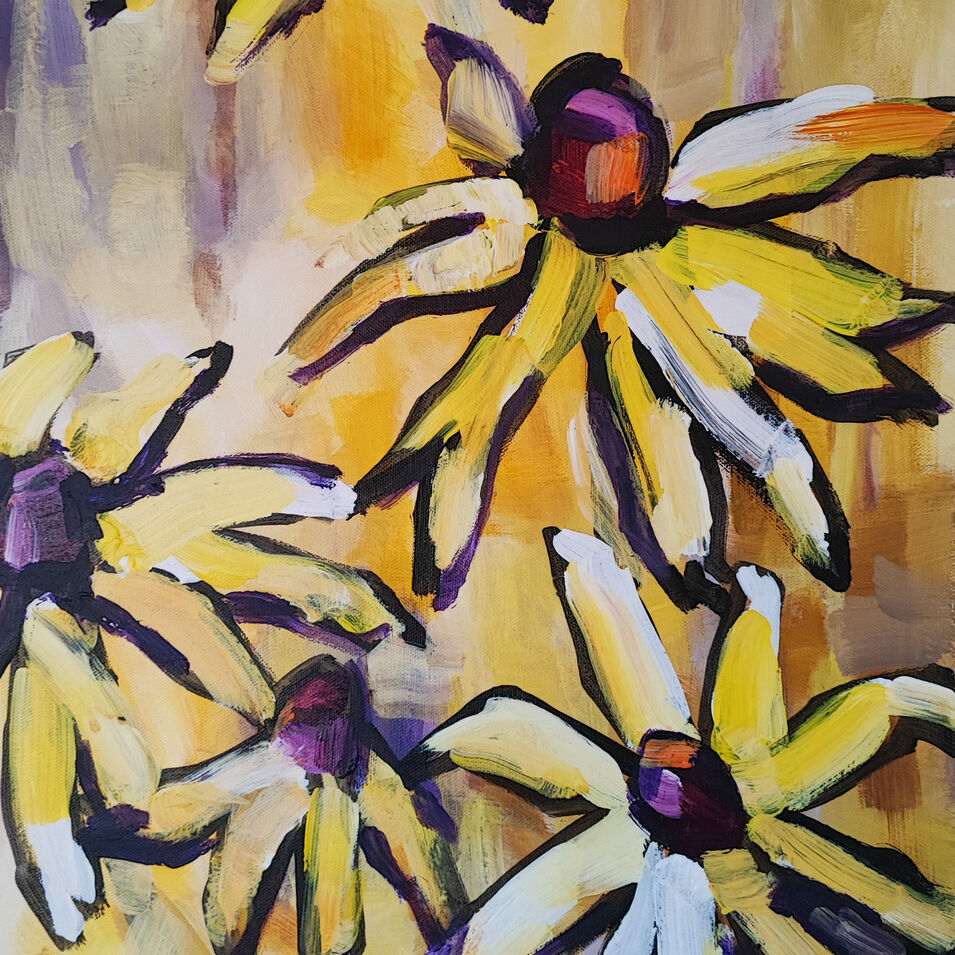 Conny Himme Gelbe Blumen mit Acryl gemalt von Conny Himme.