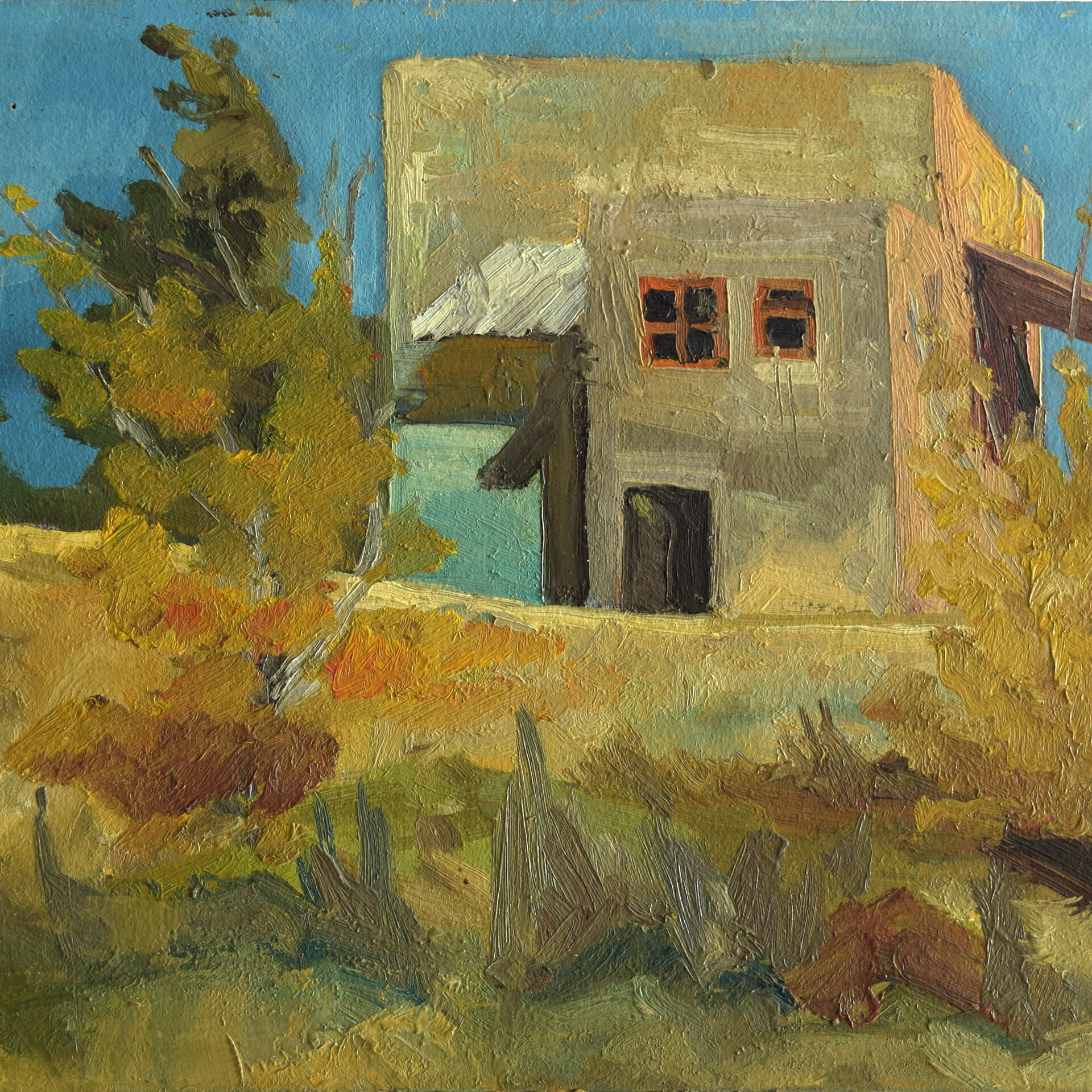 Ein gemaltes Bild eines Hauses von Jaakov Blumas.