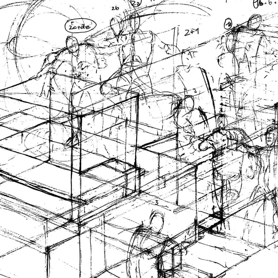 Eine Comic-Zeichnung von perspektivischen Hilfslinien.