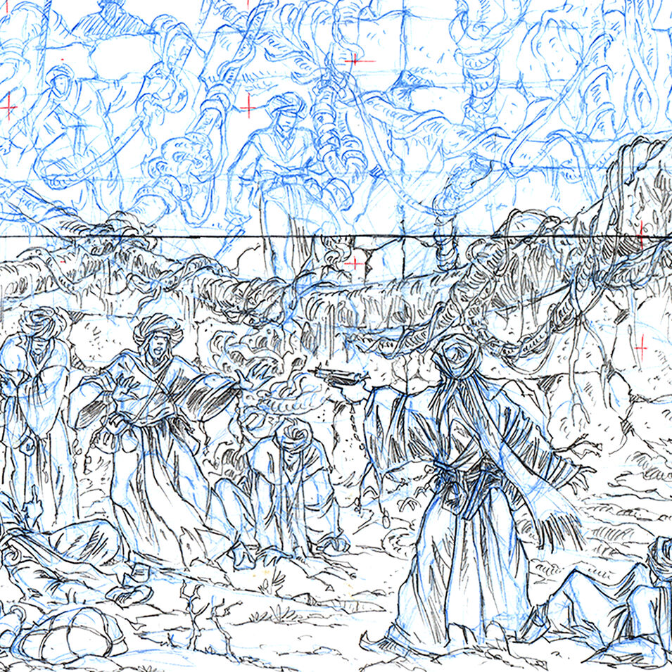 Eine Comic-Zeichnung von einer Kampfszene.