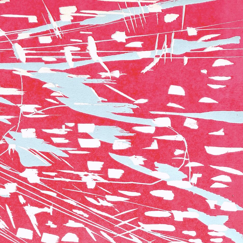 Farbholzschnitt in Rot von Christina Cohen-Cossen