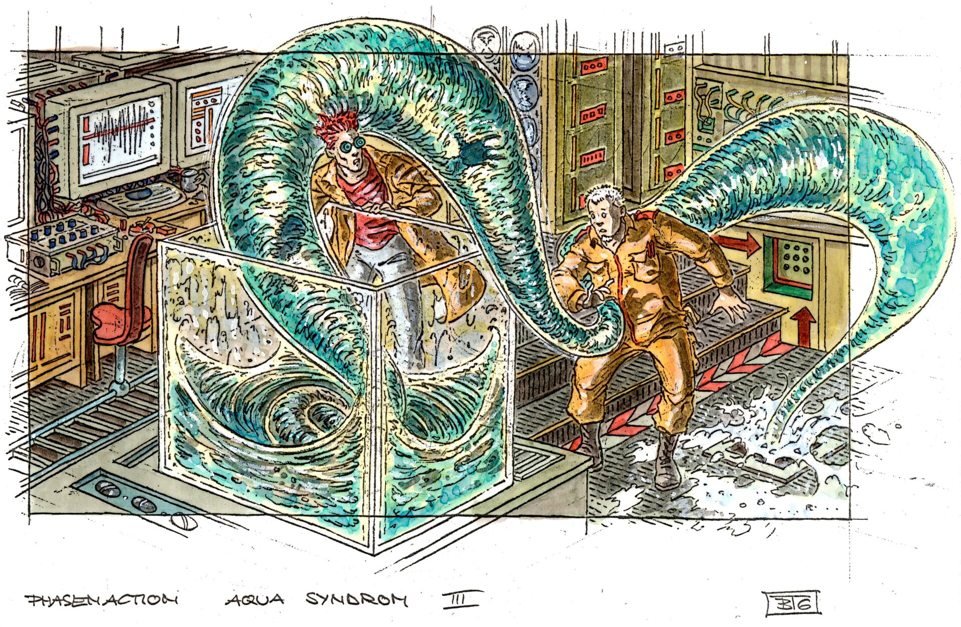 ein Bild aus einem Comic mit vielen Details und Ebenen