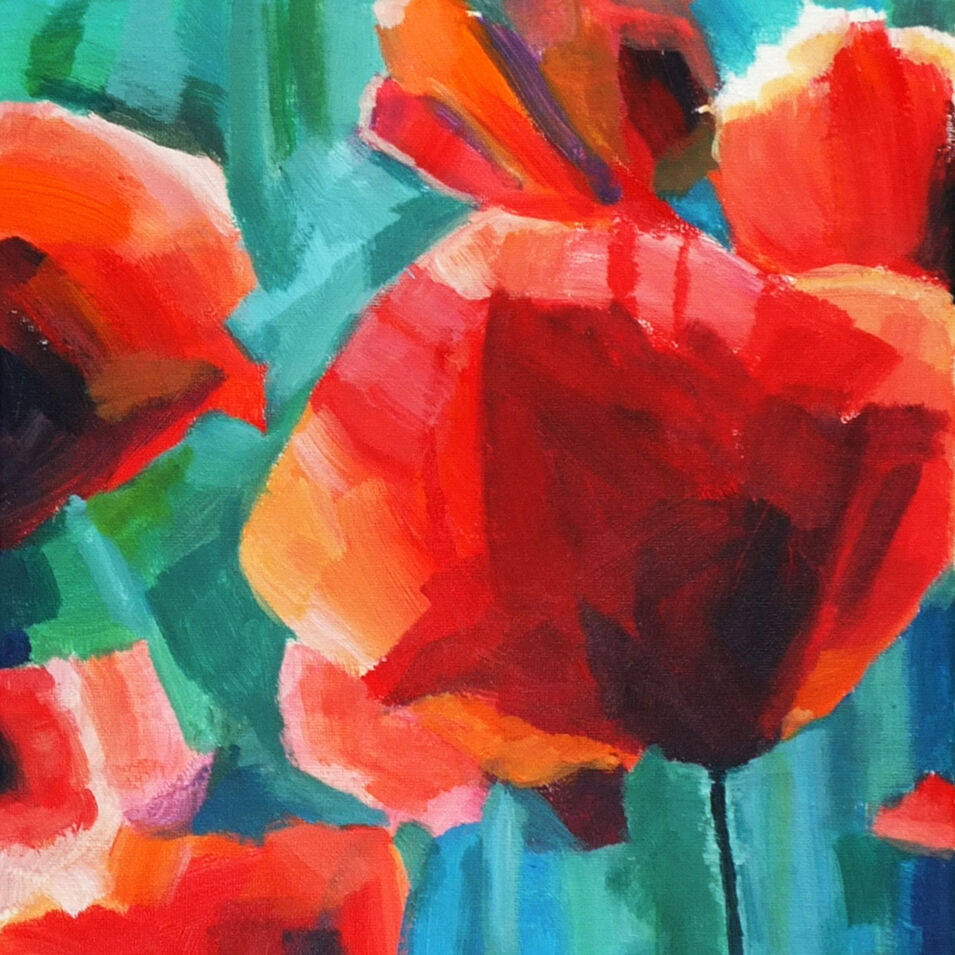"Mohn auf Türkis" von Conny Himme Mohnblumen mit Acryl gemalt von Conny Himme.