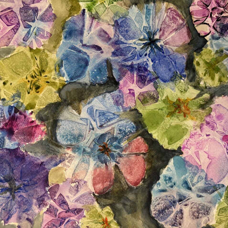 Blumen in Aquarell mit spezieller Technik gemalt.