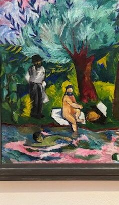 Ausschnitt aus einem Gemälde mit Badenden von Natalia Gontscharowa, um 1910, im Besitz des Museums Wiesbaden.