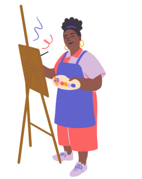 Eine schwarze Person malt an einer Staffelei