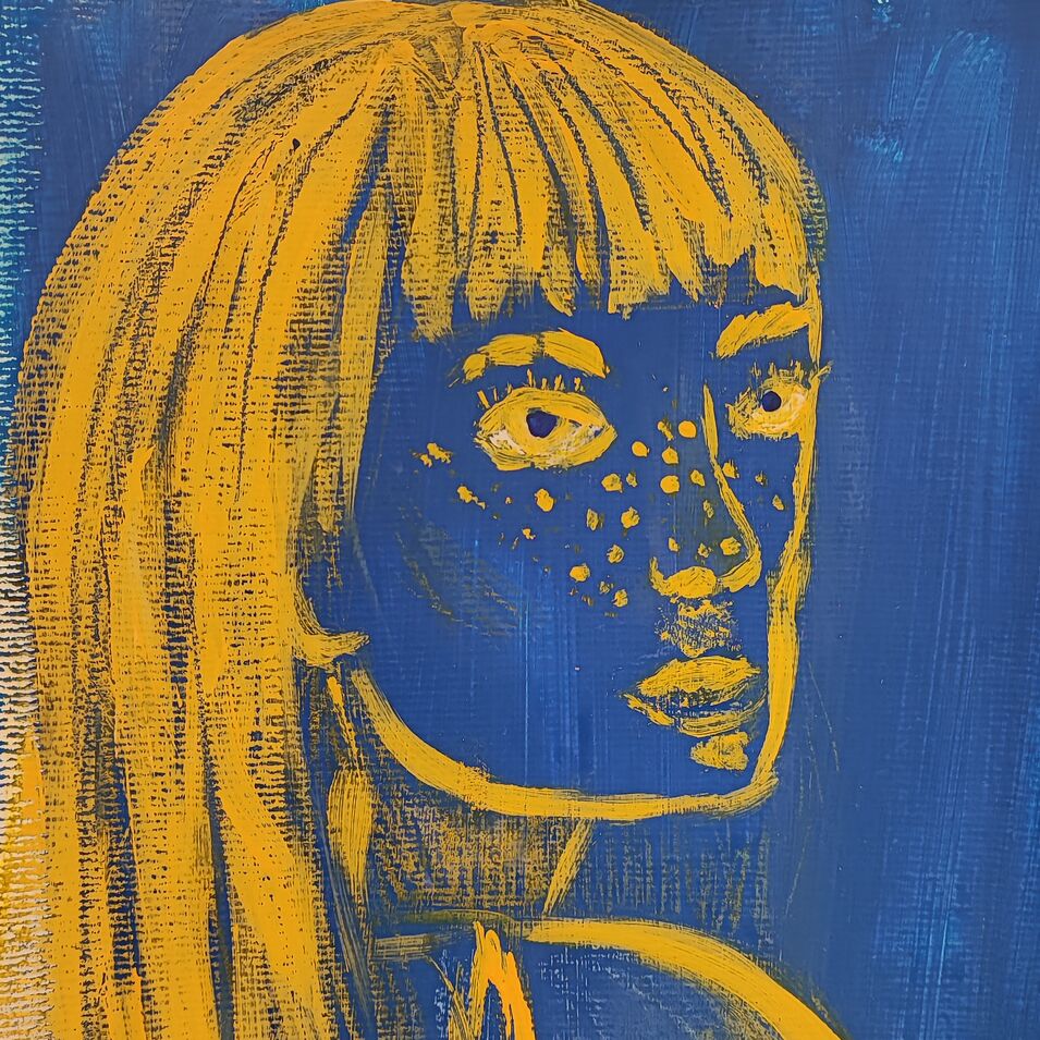 Ein Mädchen gemalt im Profil in der Seitenansicht.