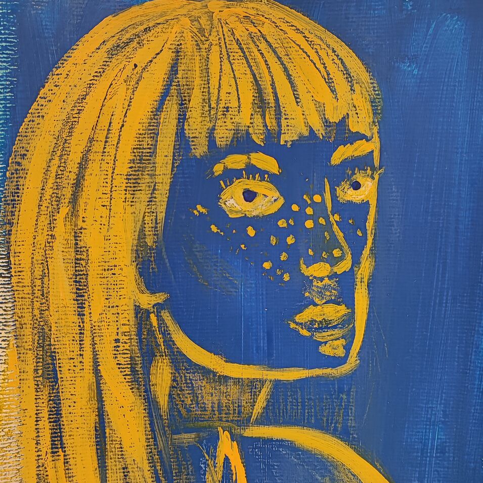 Ein Mädchen gemalt im Profil in der Seitenansicht.