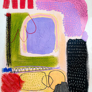 Eine Mixed Media Malerei bestehend aus bunten abstrakten Flächen.