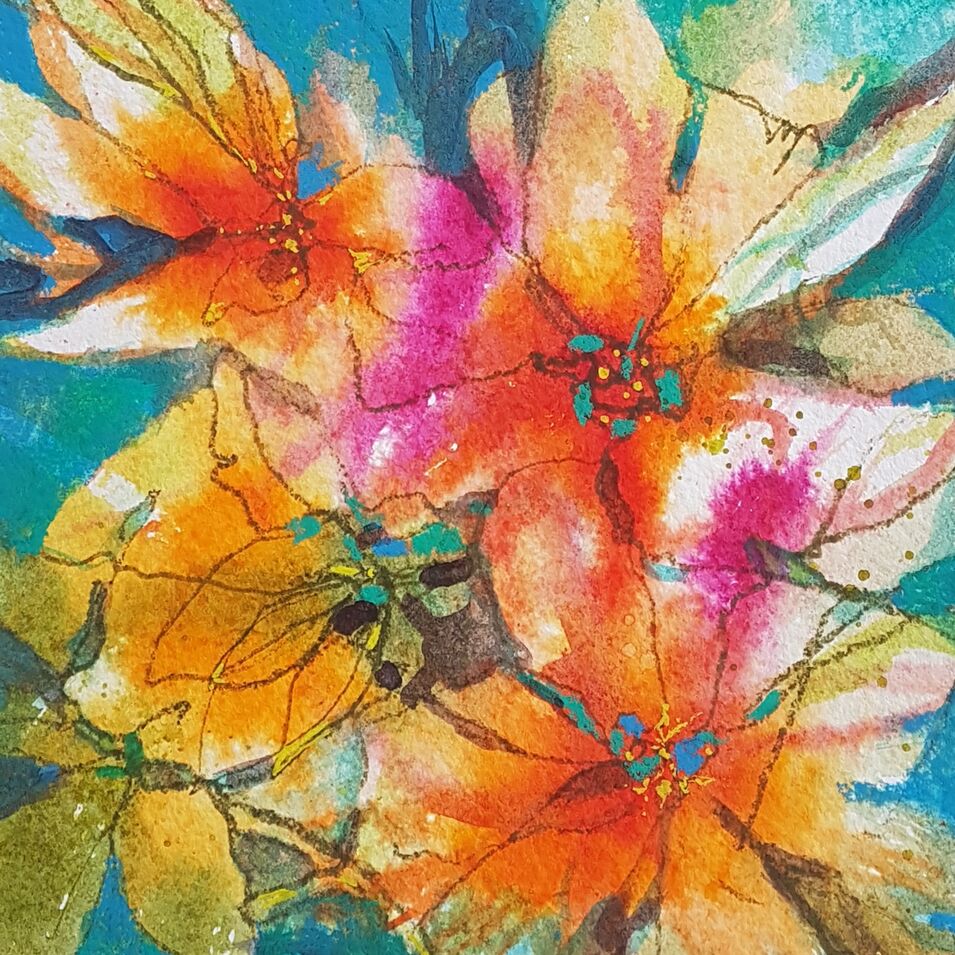 Ein experimentelles Blumenaquarell von Kerstin Mempel.