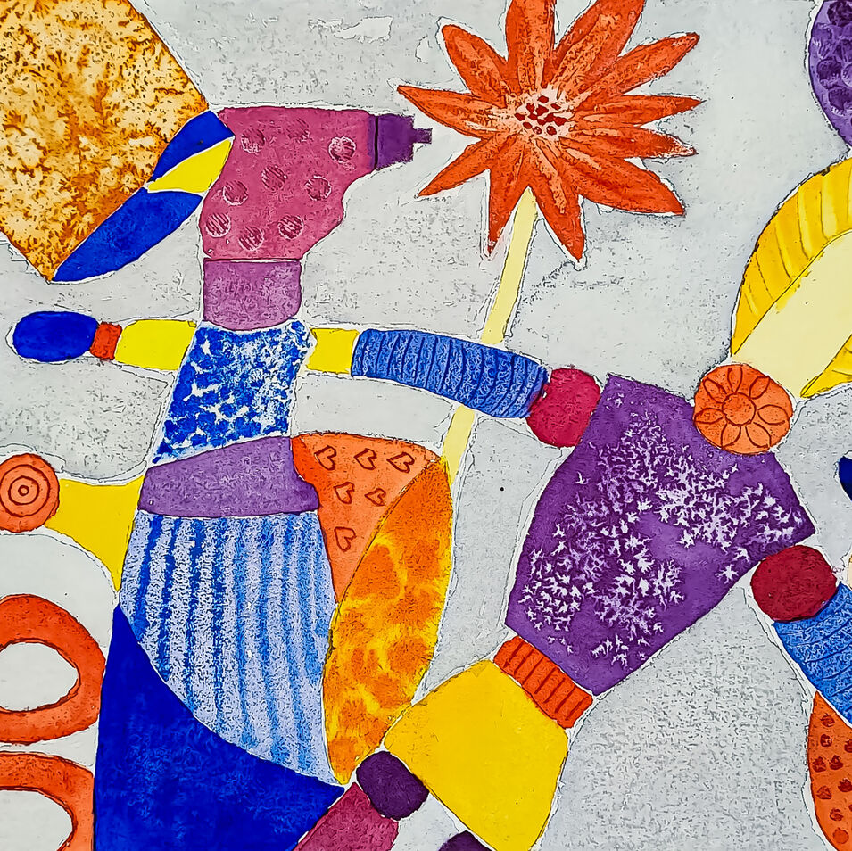 Ein experimentelles Aquarell von Gegenständen in bunten Farben.