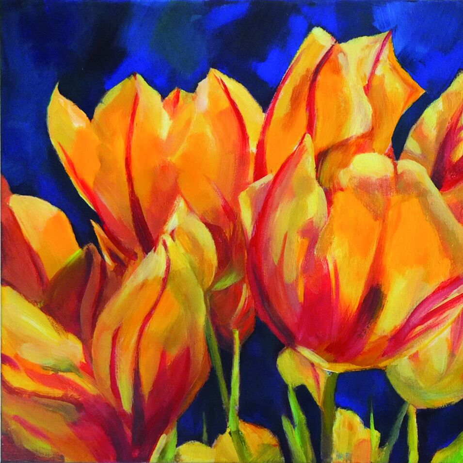 "Flammende Tulpen" von Conny Himme Orangene Tulpen mit Acryl gemalt von Conny Himme.
