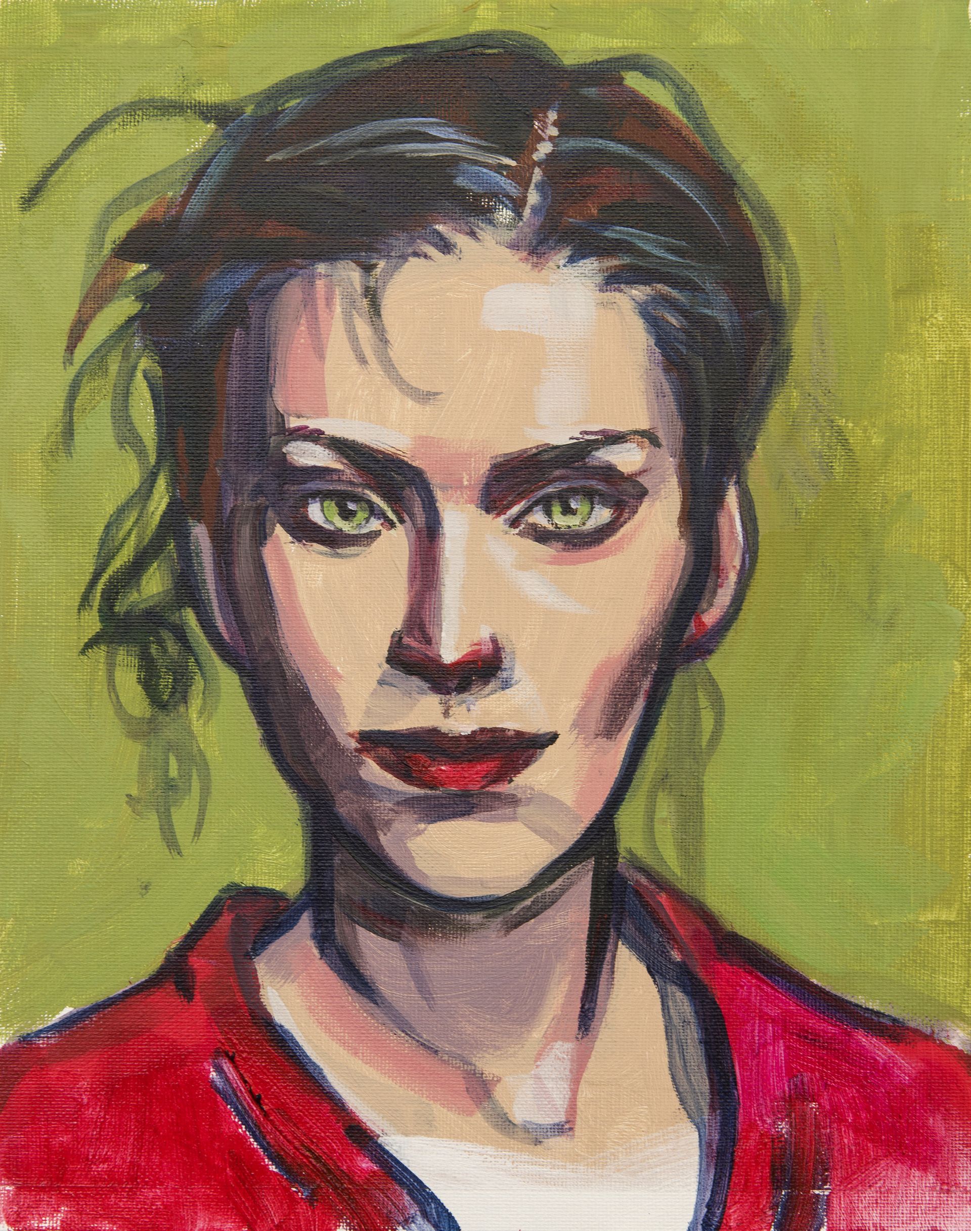 Porträt einer Frau mit dem Titel Grüne Augen, Gemälde von Conny Himme