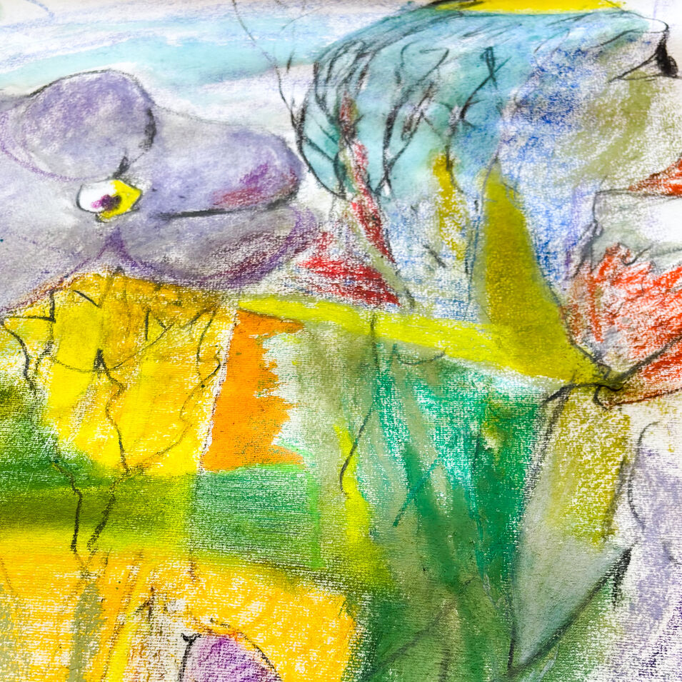 Eine Eitempera Malerei in bunten hellen Farben.