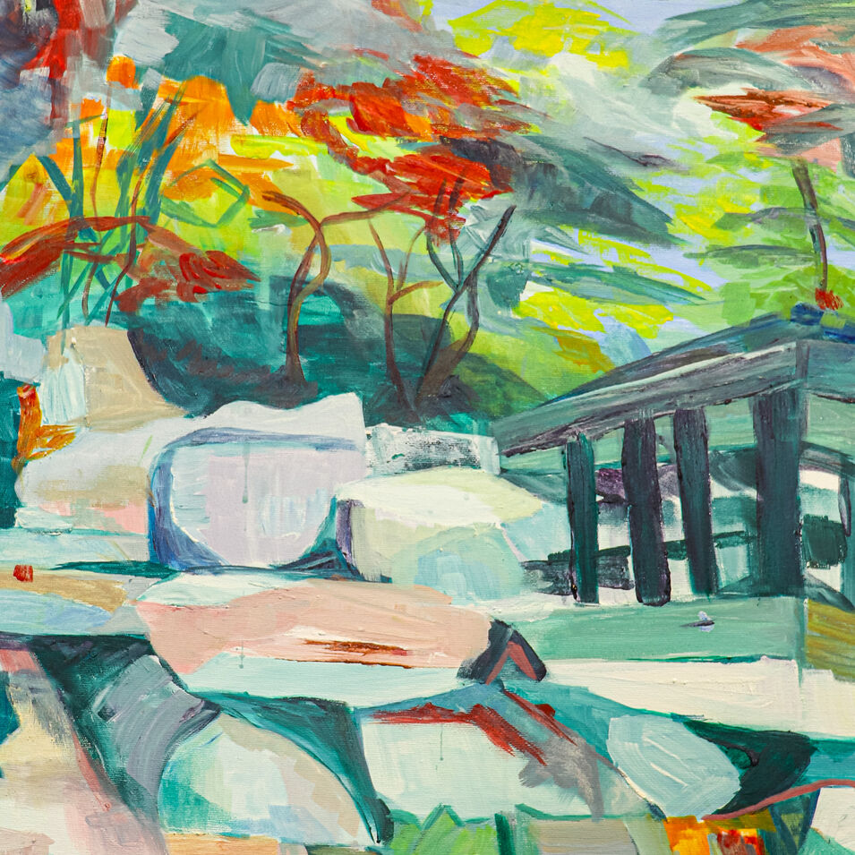 Eine Eitempera Malerei in bunten Farben.