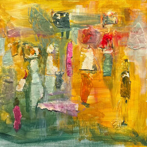 Eine bunte Mixed Media Malerei mit eingearbeiteten Elementen.