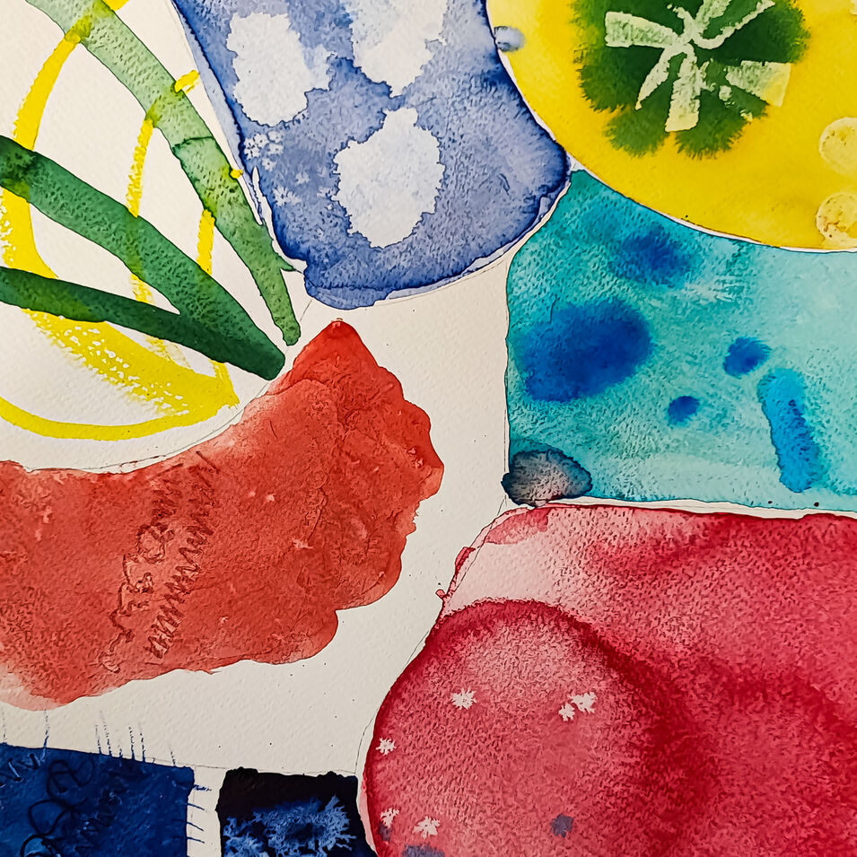 Ein experimentelles Aquarell in bunten Farben.