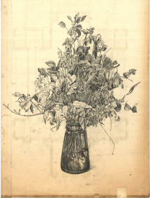 Zeichnung einer Blumenvase mit Wiesenblumen von Eiko Borcherding